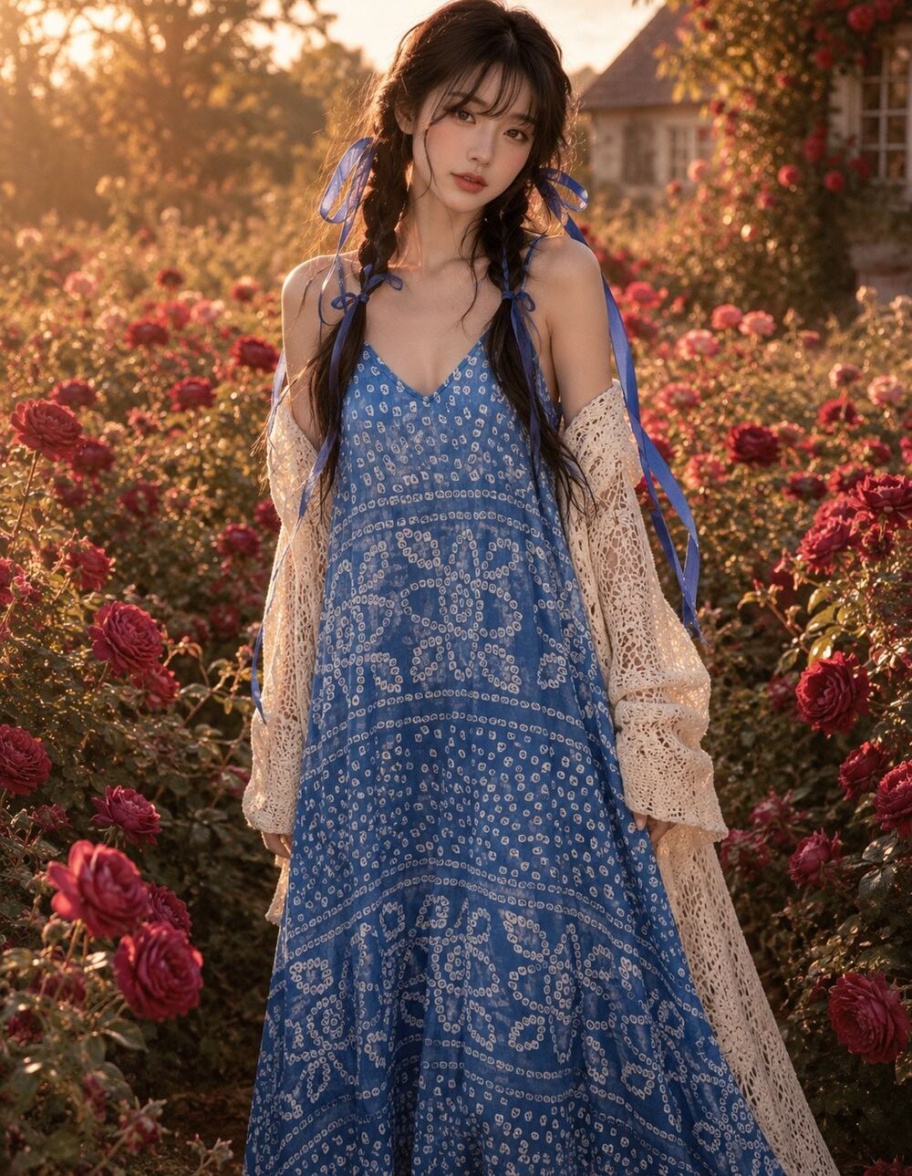 Santorini Sunsets & Ocean Whimsy flowy printed drapey maxi dress with pockets